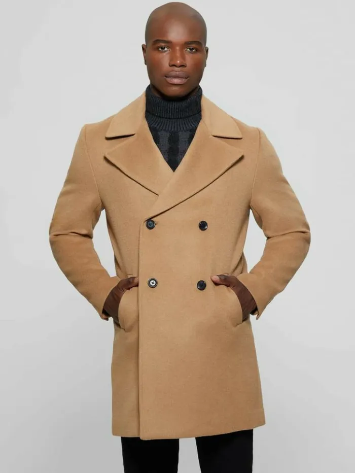Men GUESS Jackets and Coats Bel Air Melton WoolBlend Peacoat Desert Storm