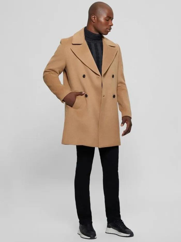 Men GUESS Jackets and Coats Bel Air Melton WoolBlend Peacoat Desert Storm