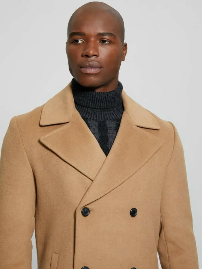 Men GUESS Jackets and Coats Bel Air Melton WoolBlend Peacoat Desert Storm