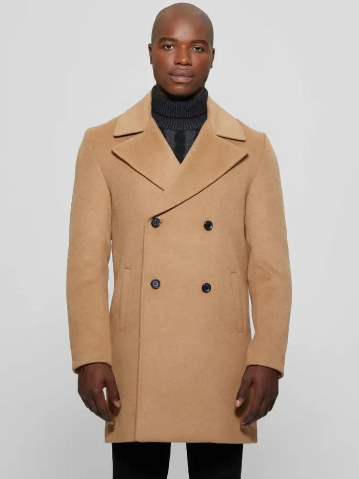 Men GUESS Jackets and Coats Bel Air Melton WoolBlend Peacoat Desert Storm