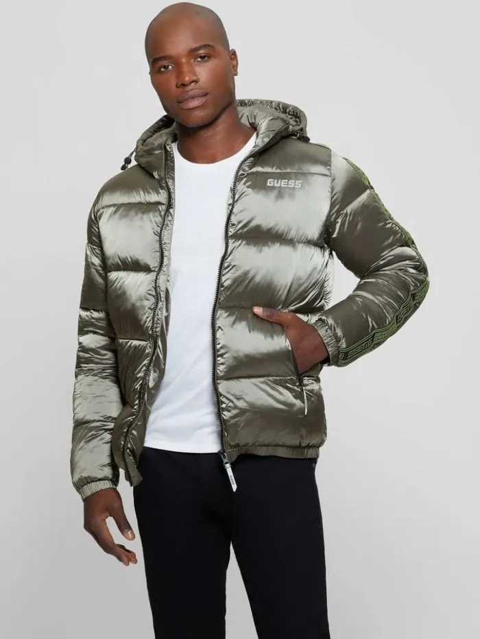 Men GUESS Jackets and Coats Byrnie Padded Nylon Jacket Mossy Green