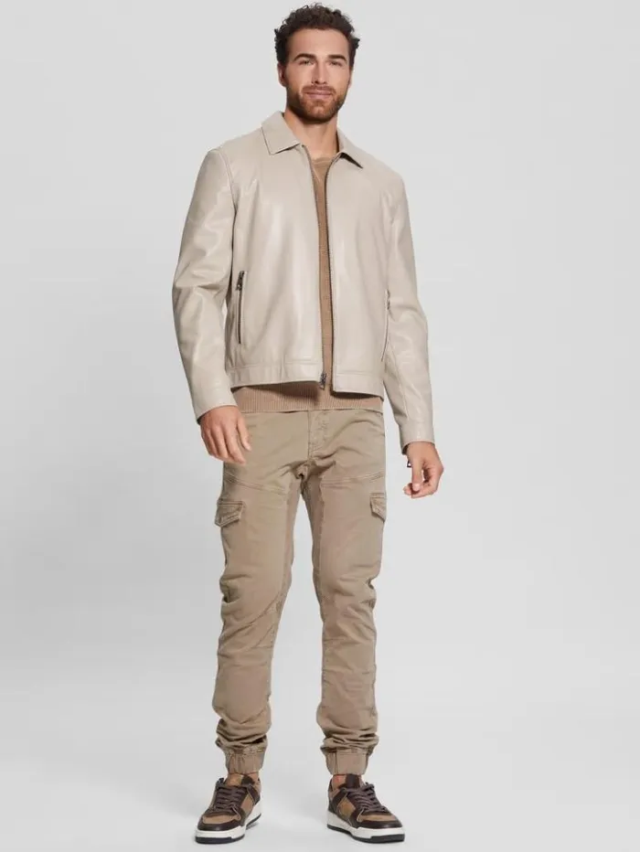 Men GUESS Jackets and Coats District FauxLeather Zip Jacket Pasadena Stone Multi Men GUESS Jackets and Coats District FauxLeather Zip Jacket Pasadena Stone Multi