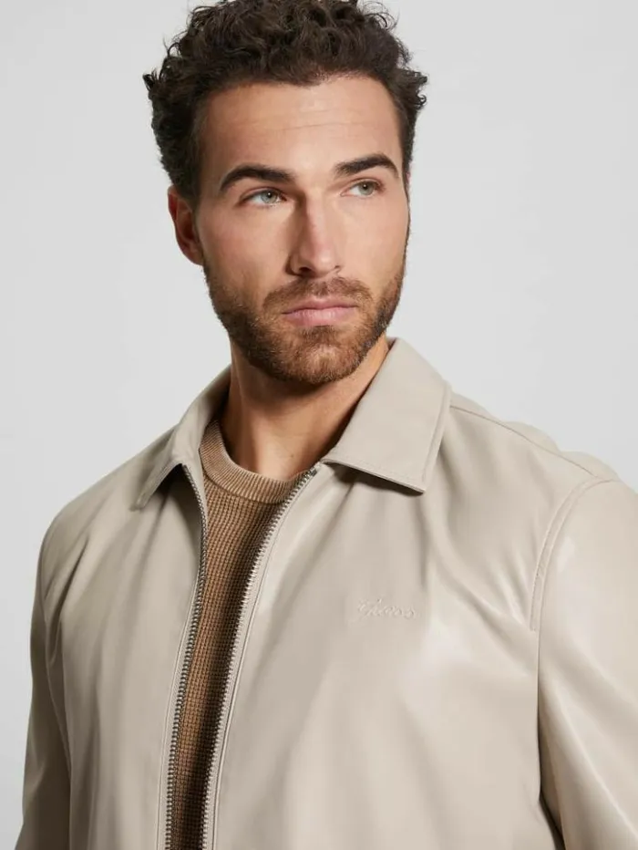 Men GUESS Jackets and Coats District FauxLeather Zip Jacket Pasadena Stone Multi Men GUESS Jackets and Coats District FauxLeather Zip Jacket Pasadena Stone Multi