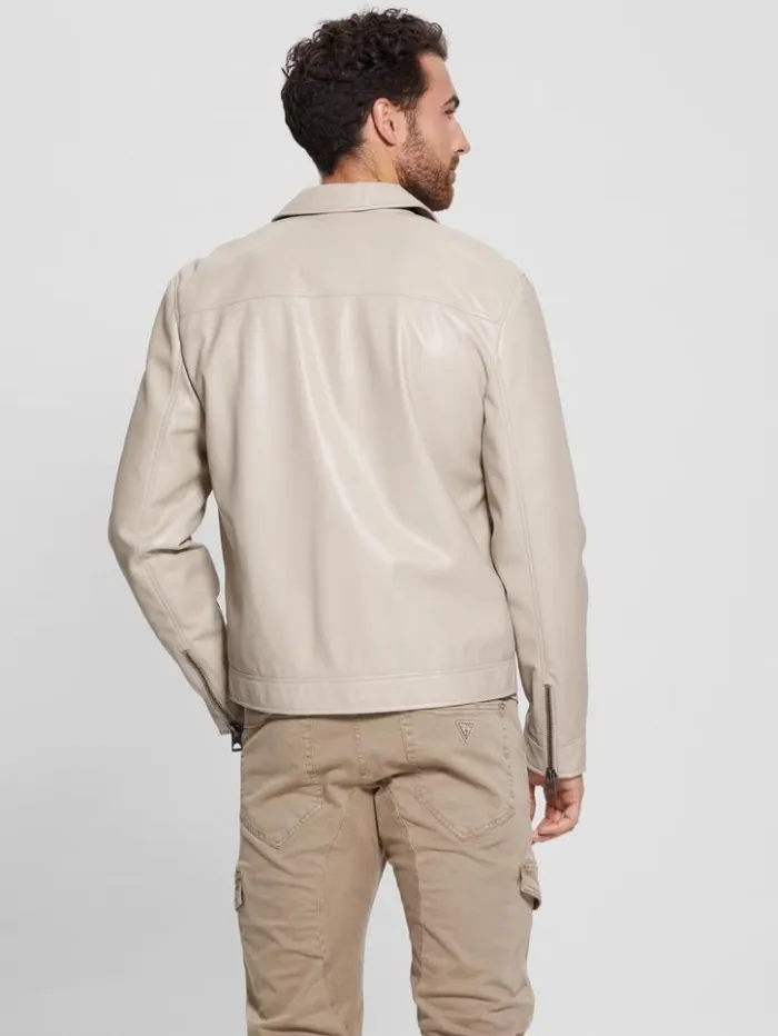 Men GUESS Jackets and Coats District FauxLeather Zip Jacket Pasadena Stone Multi Men GUESS Jackets and Coats District FauxLeather Zip Jacket Pasadena Stone Multi