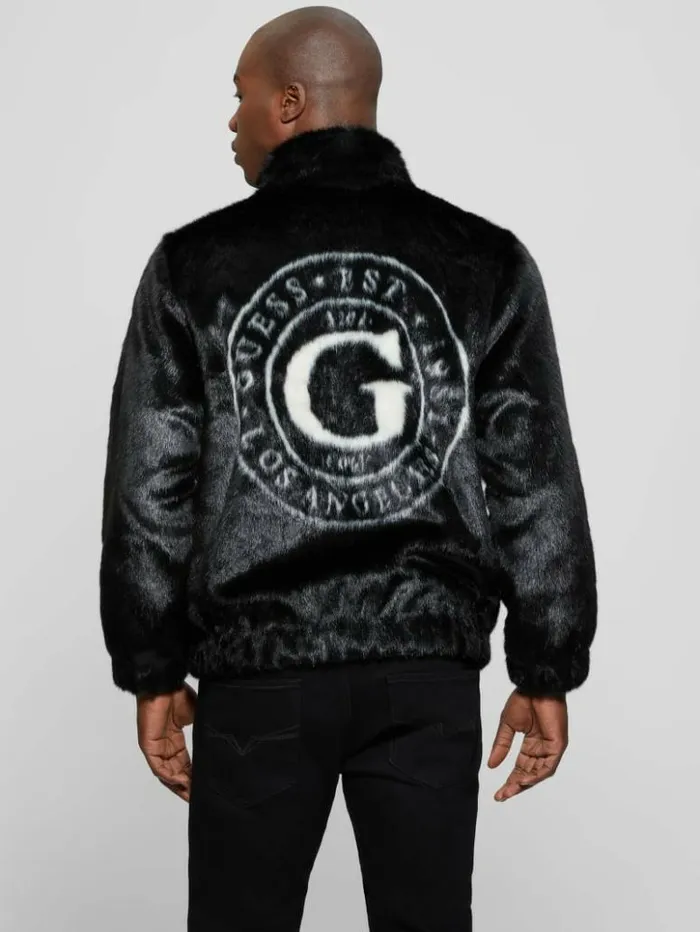 Men GUESS Jackets and Coats Draco FauxFur Zip Jacket Black