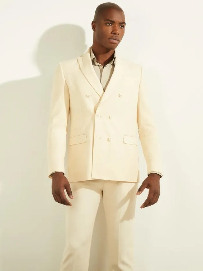 Men GUESS Jackets and Coats Eco Double Breasted Blazer Creme Brulee