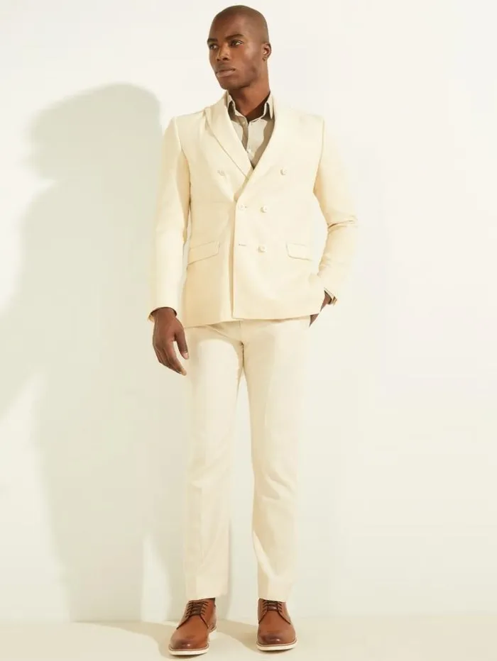 Men GUESS Jackets and Coats Eco Double Breasted Blazer Creme Brulee