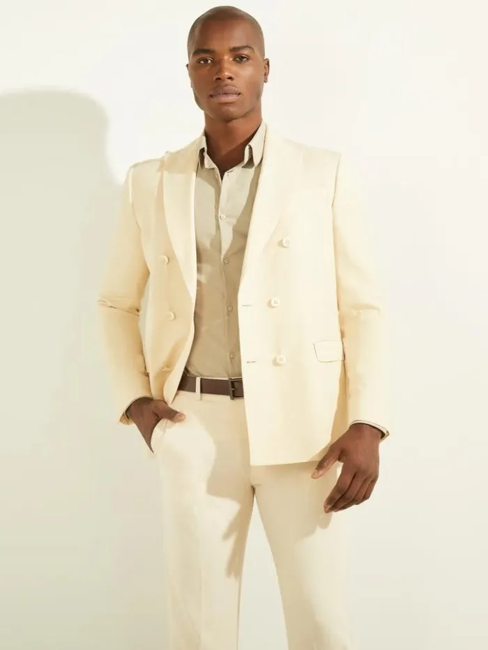 Men GUESS Jackets and Coats Eco Double Breasted Blazer Creme Brulee