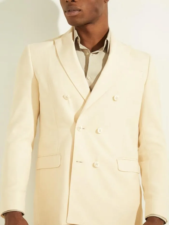 Men GUESS Jackets and Coats Eco Double Breasted Blazer Creme Brulee