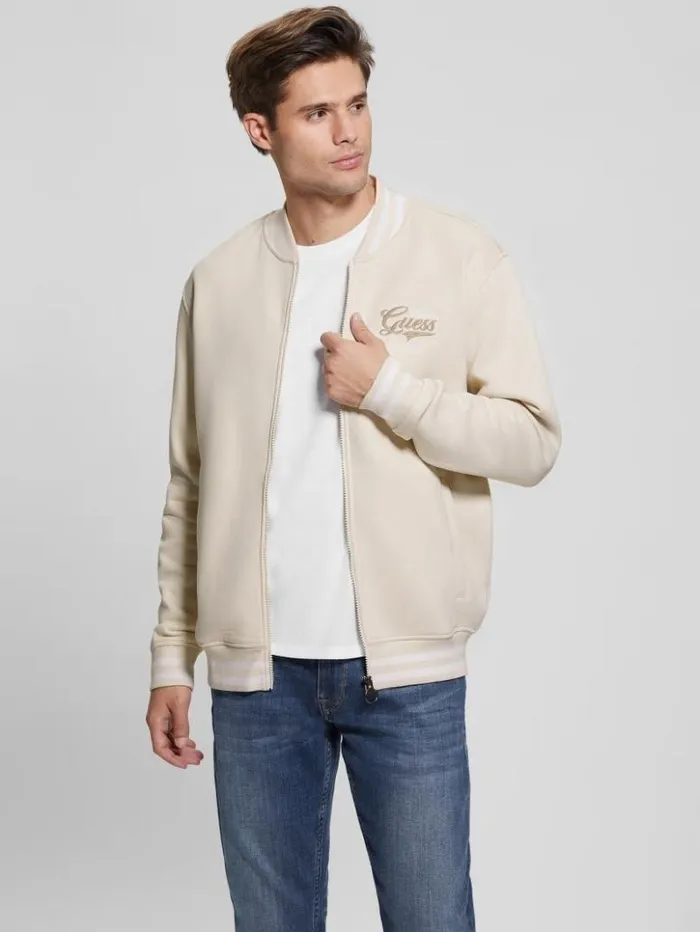 Men GUESS Jackets and Coats Eco Embroidered Flight Jacket Vanilla Blush