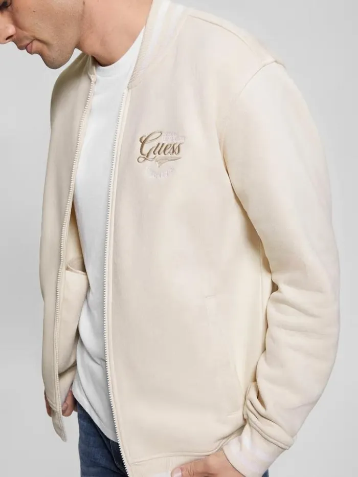Men GUESS Jackets and Coats Eco Embroidered Flight Jacket Vanilla Blush