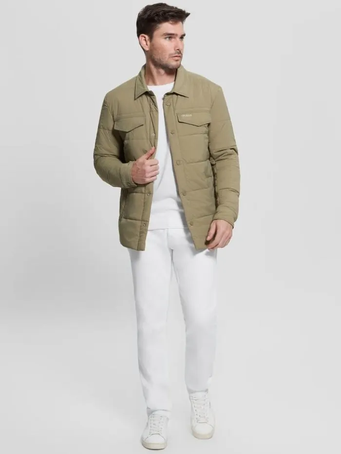 Men GUESS Jackets and Coats Eco Quilted Shacket Khaki Way