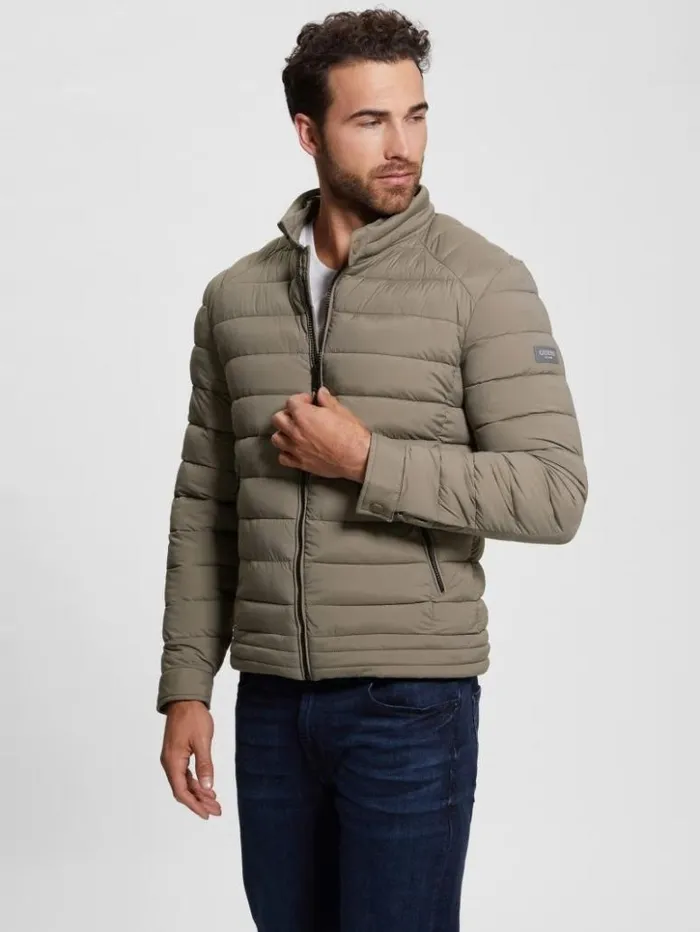 Men GUESS Jackets and Coats Eco TechStretch Hooded Jacket Walnut Shell