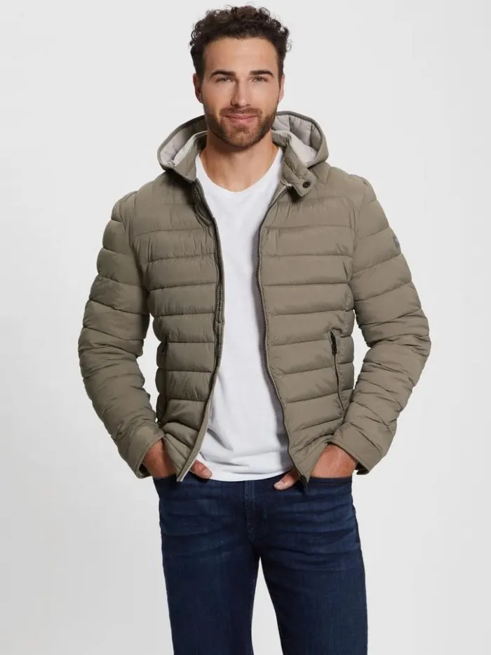 Men GUESS Jackets and Coats Eco TechStretch Hooded Jacket Walnut Shell