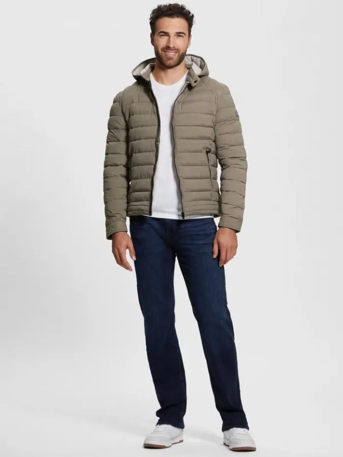 Men GUESS Jackets and Coats Eco TechStretch Hooded Jacket Walnut Shell