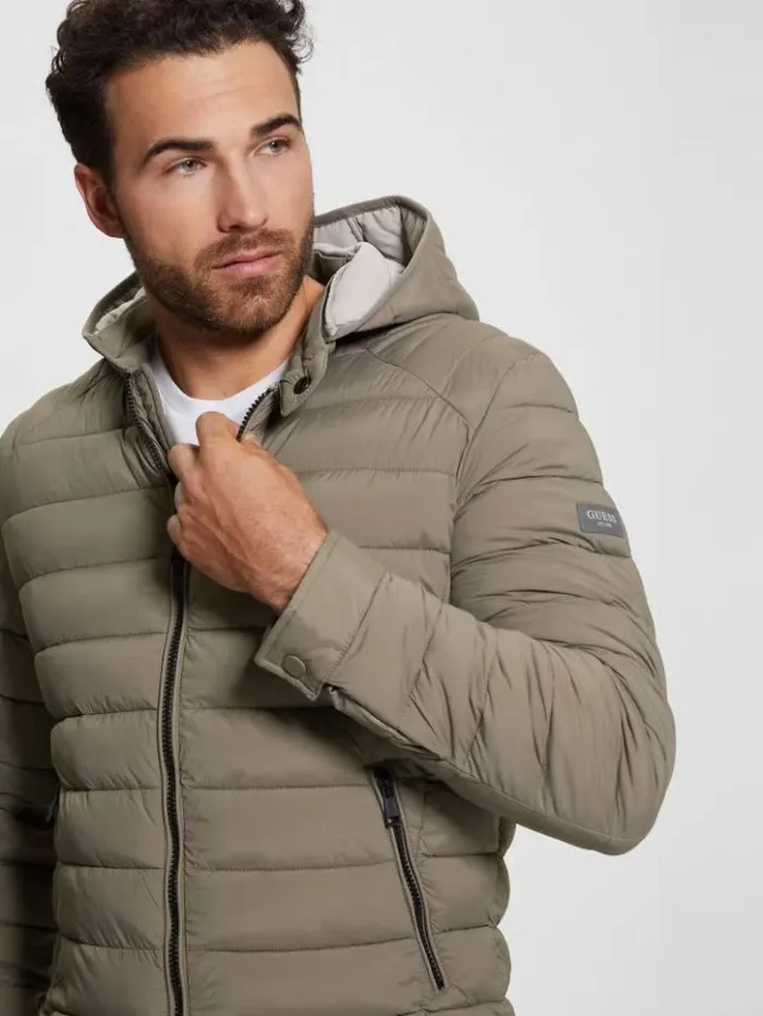 Men GUESS Jackets and Coats Eco TechStretch Hooded Jacket Walnut Shell