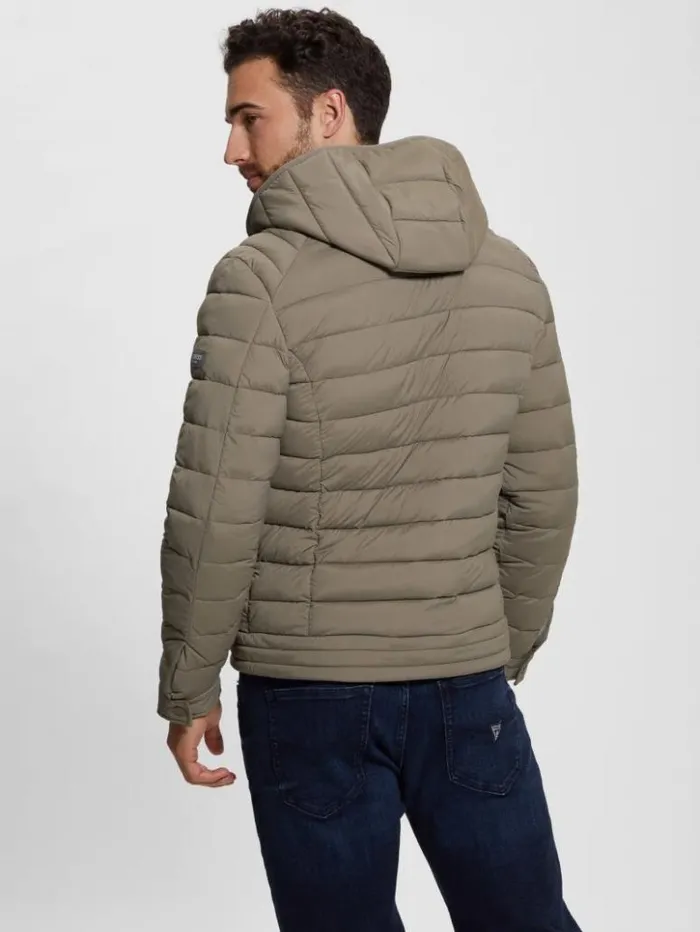 Men GUESS Jackets and Coats Eco TechStretch Hooded Jacket Walnut Shell
