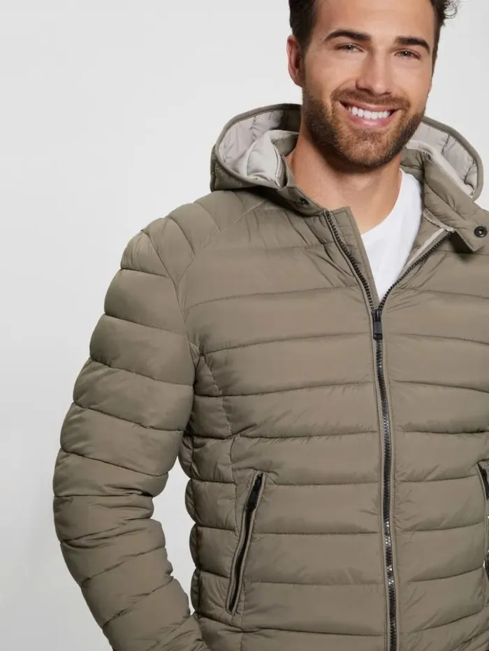 Men GUESS Jackets and Coats Eco TechStretch Hooded Jacket Walnut Shell