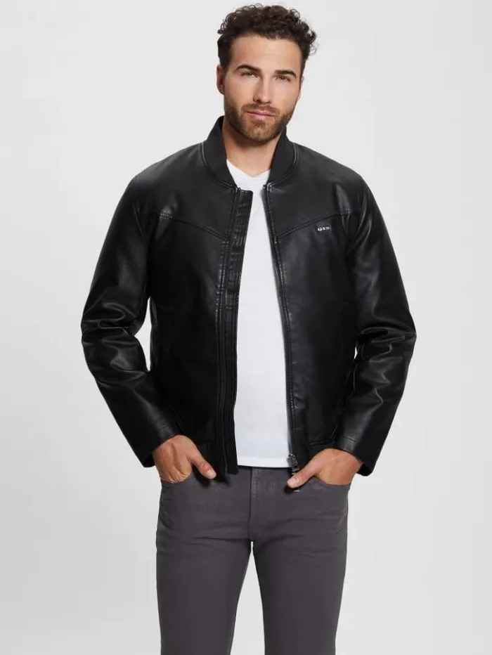 Men GUESS Jackets and Coats FauxLeather Aviator Jacket Black
