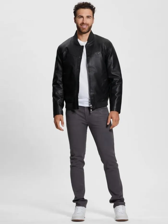 Men GUESS Jackets and Coats FauxLeather Aviator Jacket Black