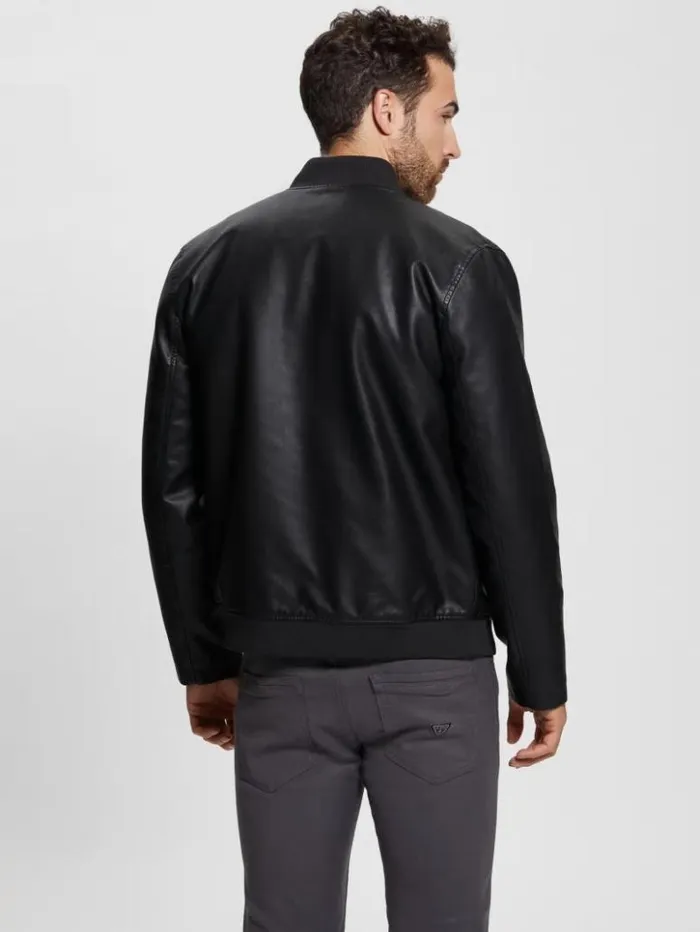 Men GUESS Jackets and Coats FauxLeather Aviator Jacket Black