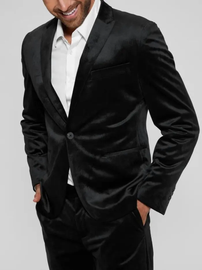 Men GUESS Jackets and Coats Fulham Velvet Blazer Black