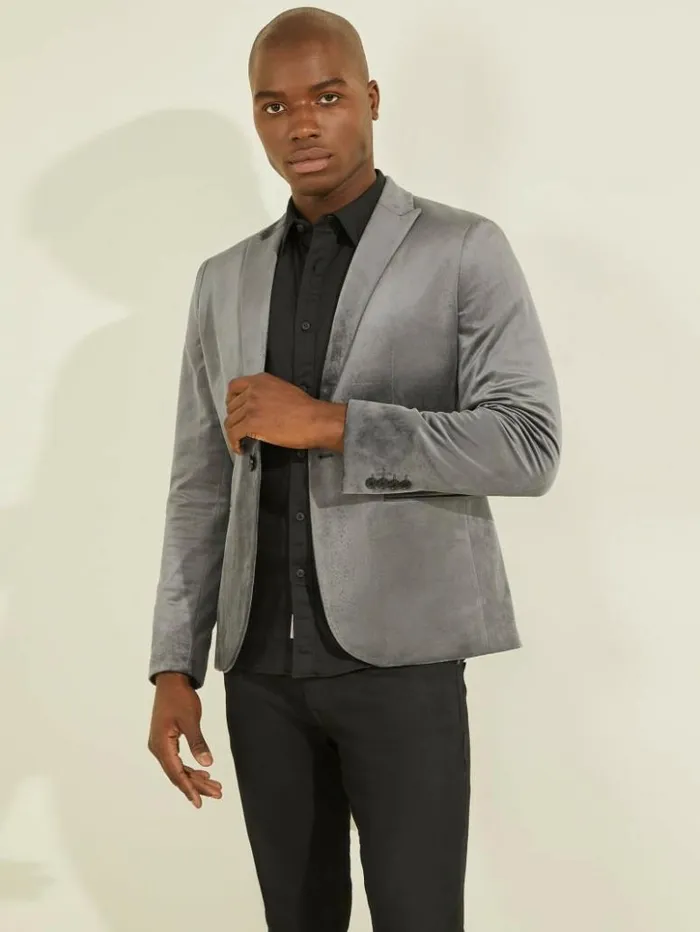 Men GUESS Jackets and Coats Fulham Velvet Blazer Stone Isle