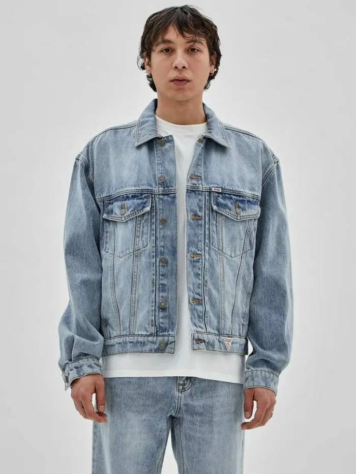 Men GUESS Jackets and Coats GUESS Originals Denim Kit Jacket Go Leo Lt Wash