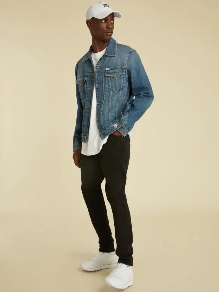 Men GUESS Jackets and Coats GUESS Originals Kit Denim Jacket Go Vintage Dark Blue Wash Men GUESS Jackets and Coats GUESS Originals Kit Denim Jacket Go Vintage Dark Blue Wash