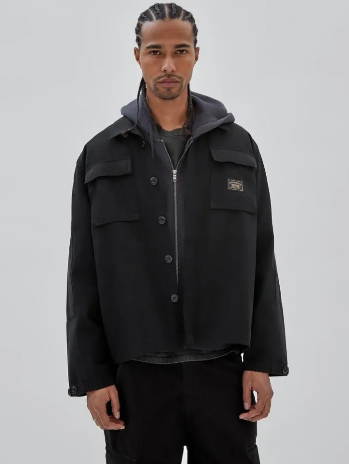 Men GUESS Jackets and Coats GUESS Originals Ripstop Overshirt Jet Black Multi Men GUESS Jackets and Coats GUESS Originals Ripstop Overshirt Jet Black Multi