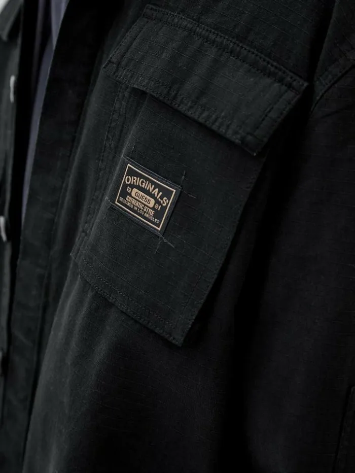 Men GUESS Jackets and Coats GUESS Originals Ripstop Overshirt Jet Black Multi Men GUESS Jackets and Coats GUESS Originals Ripstop Overshirt Jet Black Multi