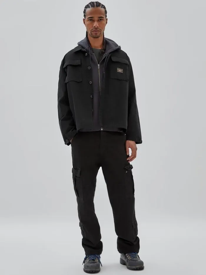 Men GUESS Jackets and Coats GUESS Originals Ripstop Overshirt Jet Black Multi Men GUESS Jackets and Coats GUESS Originals Ripstop Overshirt Jet Black Multi