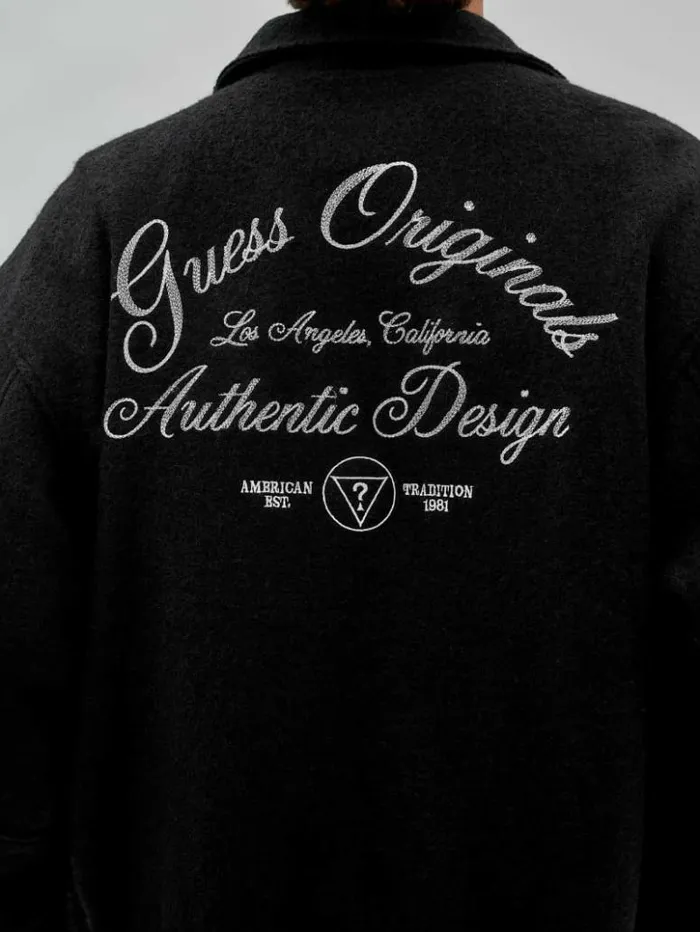 Men GUESS Jackets and Coats GUESS Originals WoolBlend Varsity Jacket Black