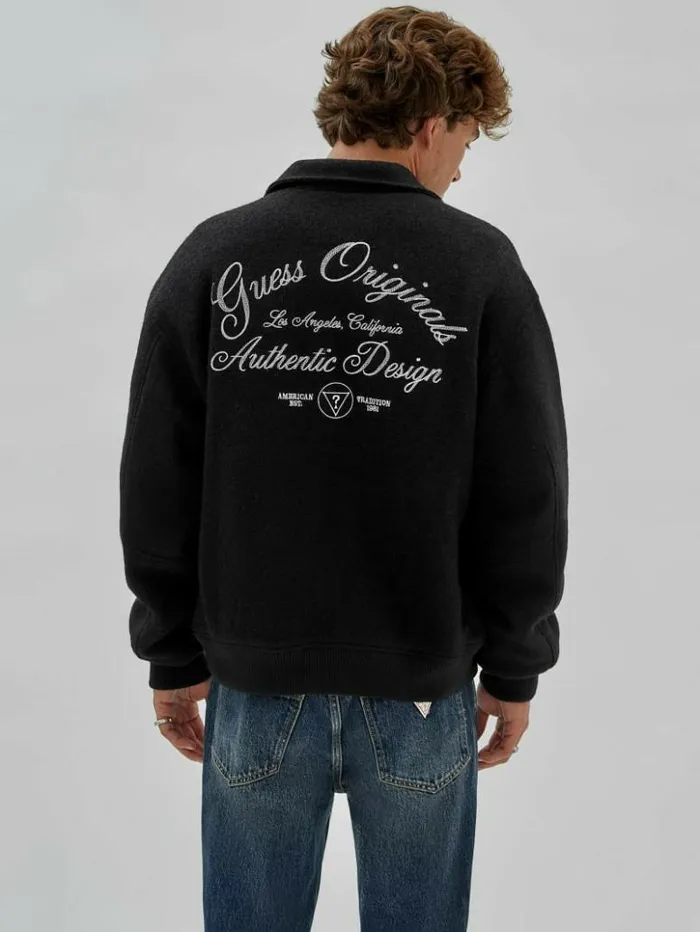 Men GUESS Jackets and Coats GUESS Originals WoolBlend Varsity Jacket Black