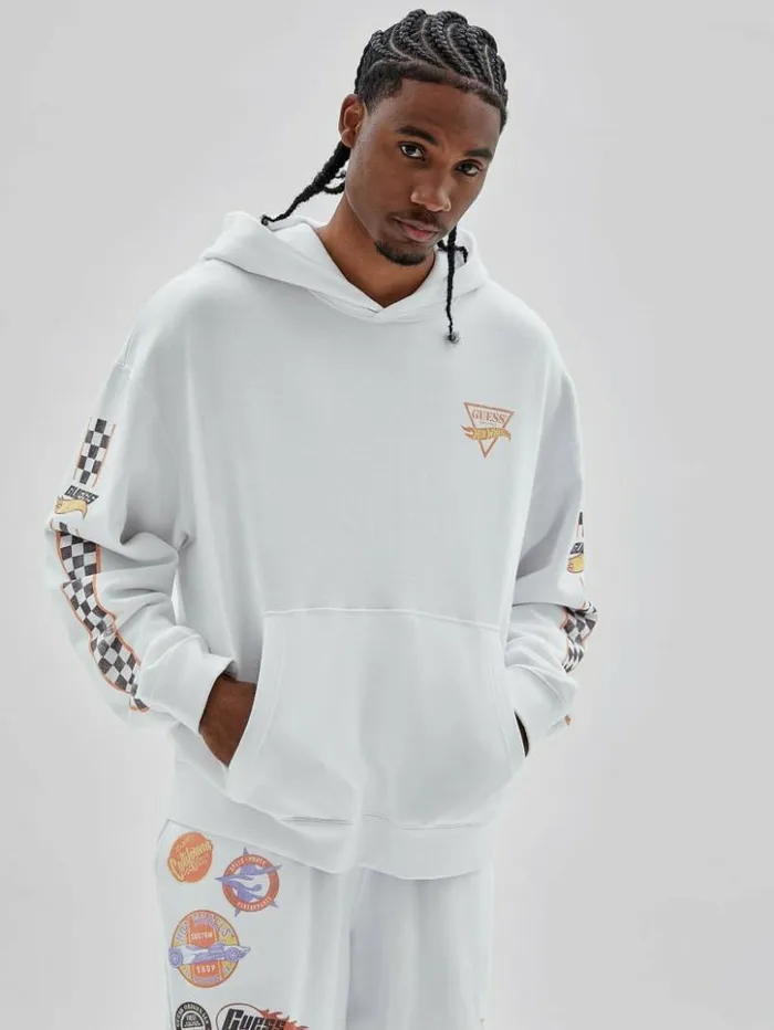 Men GUESS Jackets and Coats GUESS Originals X Hot Wheels Hoodie Pure White