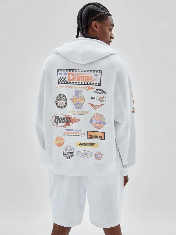 Men GUESS Jackets and Coats GUESS Originals X Hot Wheels Hoodie Pure White
