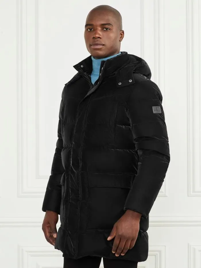 Men GUESS Jackets and Coats Long Down Hooded Jacket Black