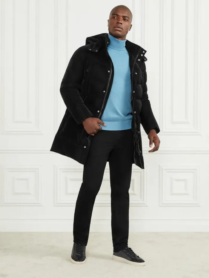 Men GUESS Jackets and Coats Long Down Hooded Jacket Black