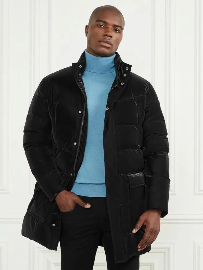 Men GUESS Jackets and Coats Long Down Hooded Jacket Black