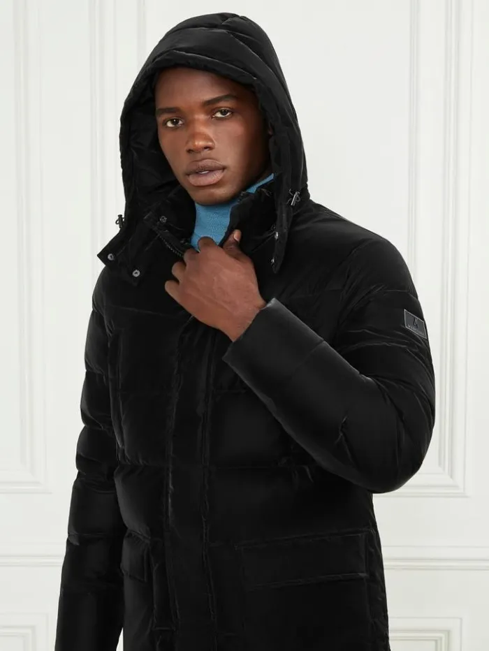 Men GUESS Jackets and Coats Long Down Hooded Jacket Black
