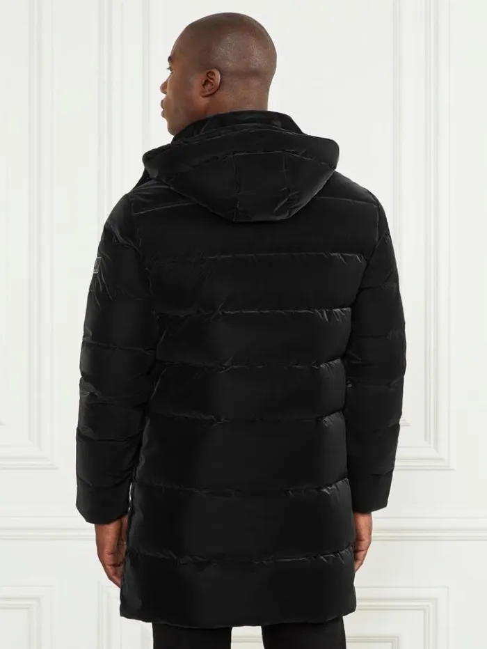 Men GUESS Jackets and Coats Long Down Hooded Jacket Black