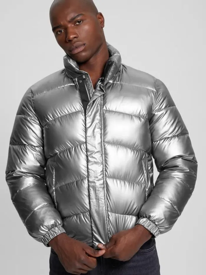 Men GUESS Jackets and Coats Lunar Puffer Jacket Silver Shine Multi