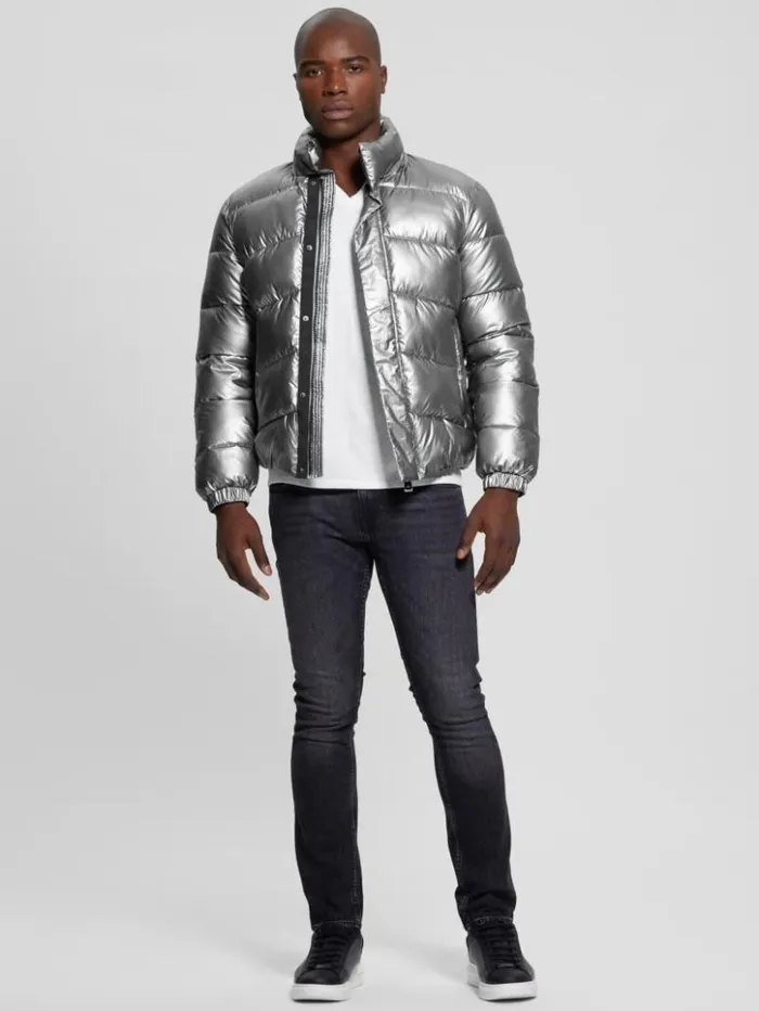 Men GUESS Jackets and Coats Lunar Puffer Jacket Silver Shine Multi
