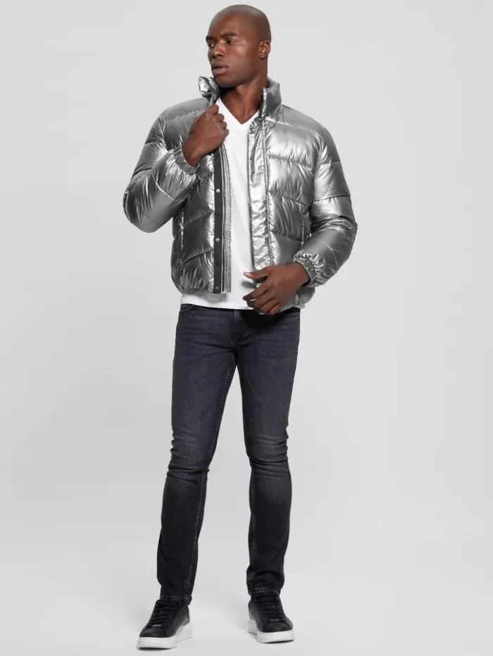 Men GUESS Jackets and Coats Lunar Puffer Jacket Silver Shine Multi