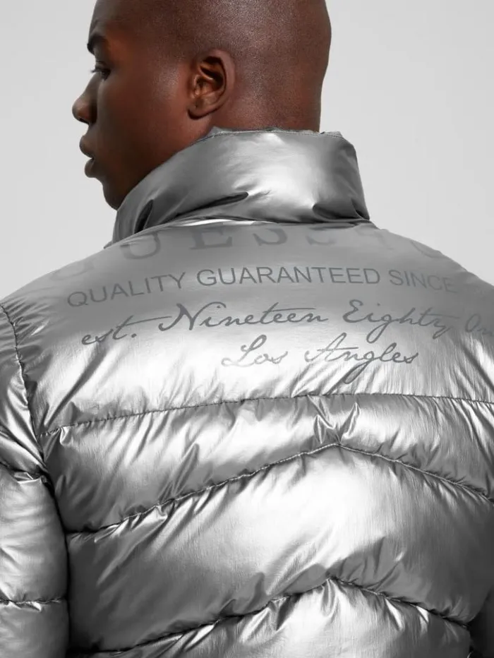 Men GUESS Jackets and Coats Lunar Puffer Jacket Silver Shine Multi