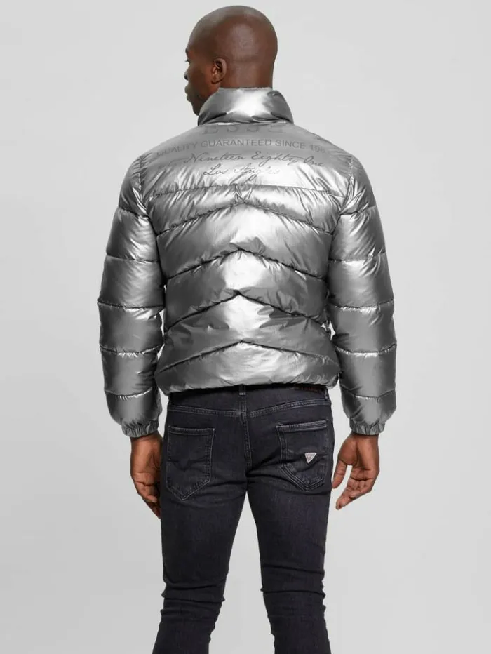 Men GUESS Jackets and Coats Lunar Puffer Jacket Silver Shine Multi
