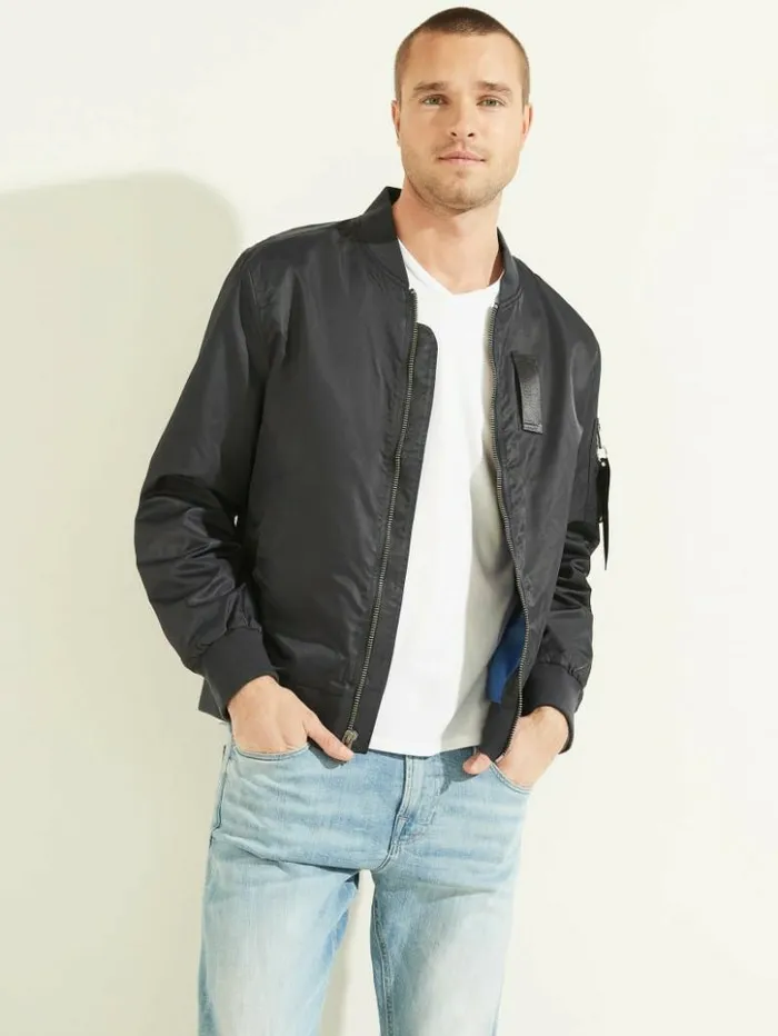 Men GUESS Jackets and Coats Nylon Flight Jacket Bleu lgant