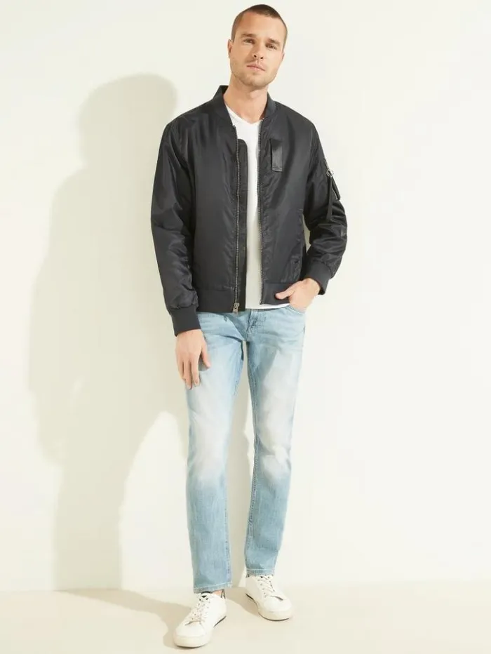 Men GUESS Jackets and Coats Nylon Flight Jacket Bleu lgant