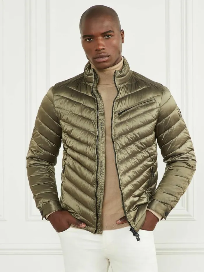 Men GUESS Jackets and Coats Padded Chevron Jacket Desert Green