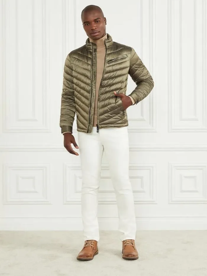 Men GUESS Jackets and Coats Padded Chevron Jacket Desert Green